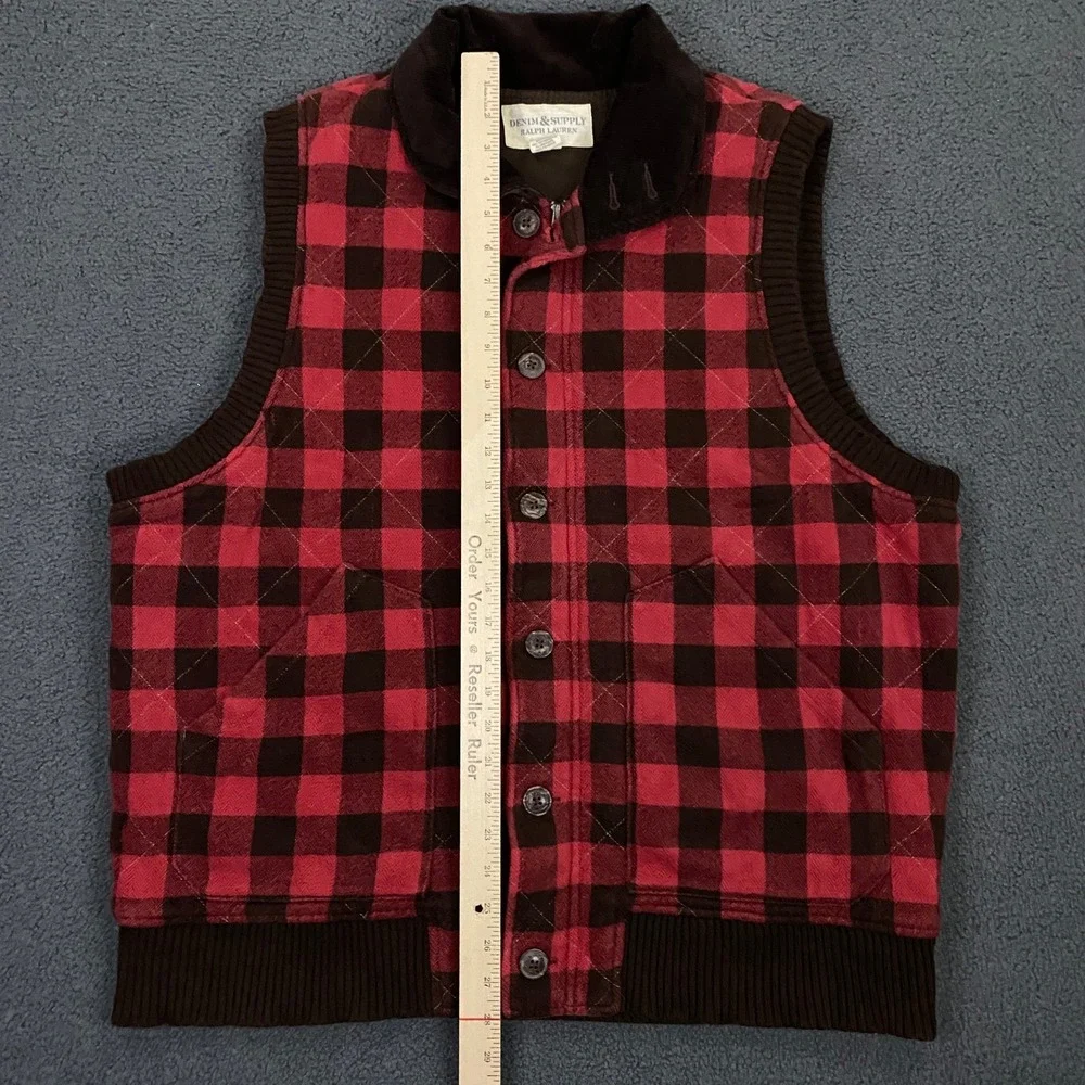 Denim & Supply Ralph Lauren Vest Mens 2XL Buffalo Plaid Quilted Corduroy Collar